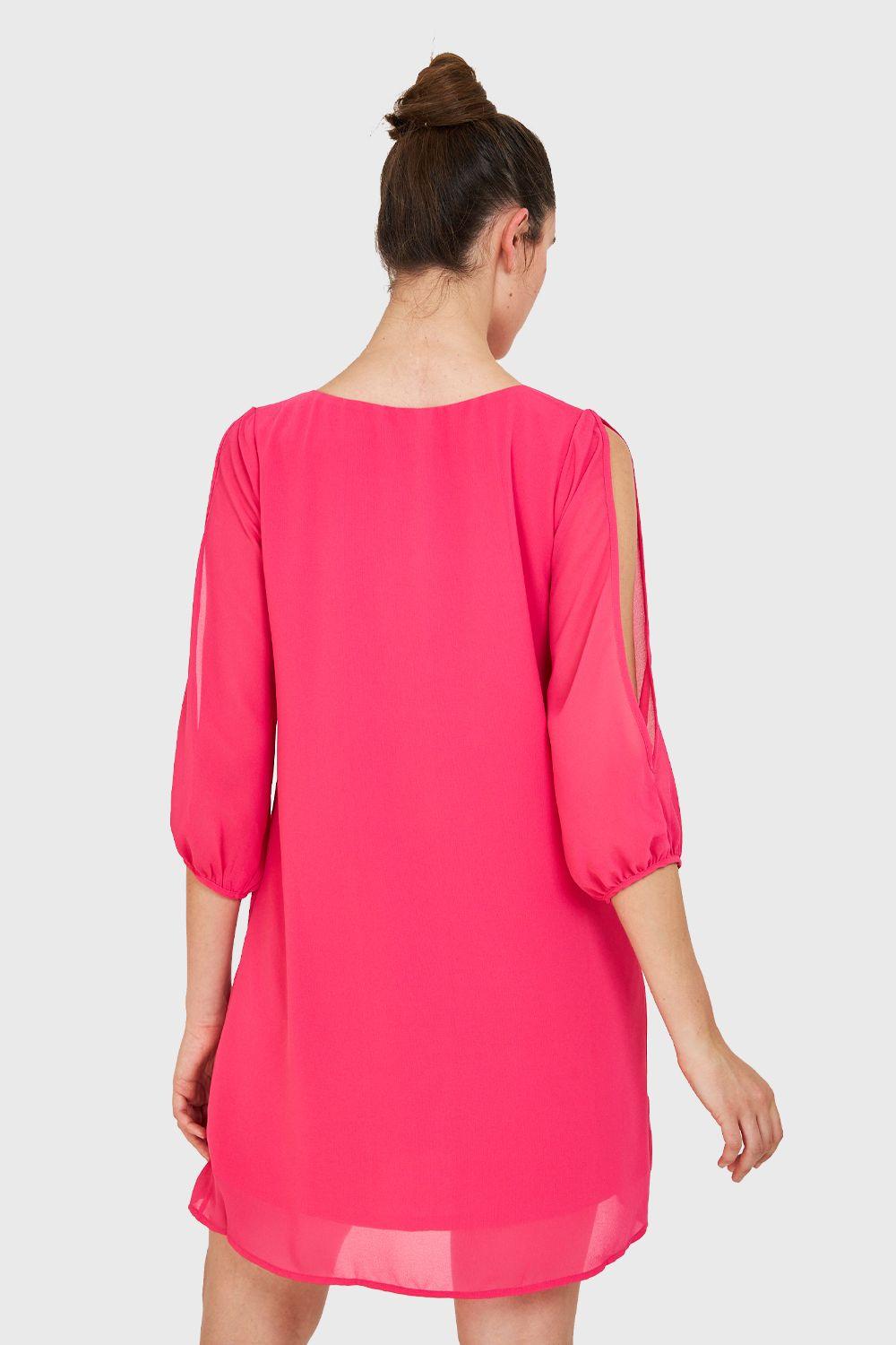 Vestido Aberturas Mangas Fucsia Nicopoly-3