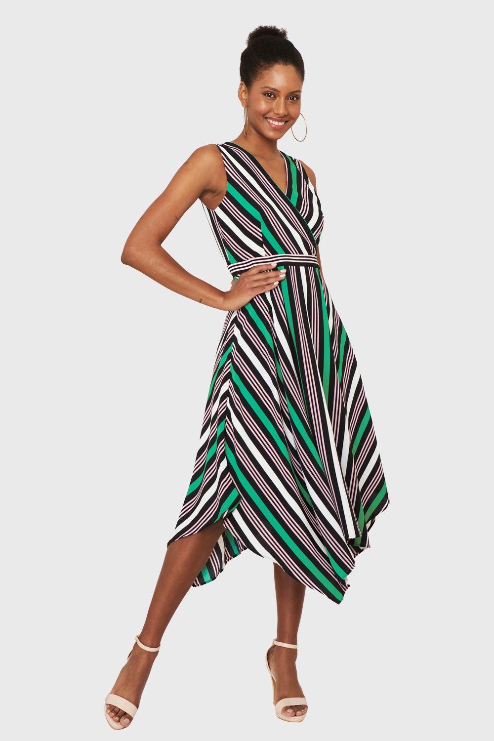 Vestido Asimétrico Rayas Verde Nicopoly-1