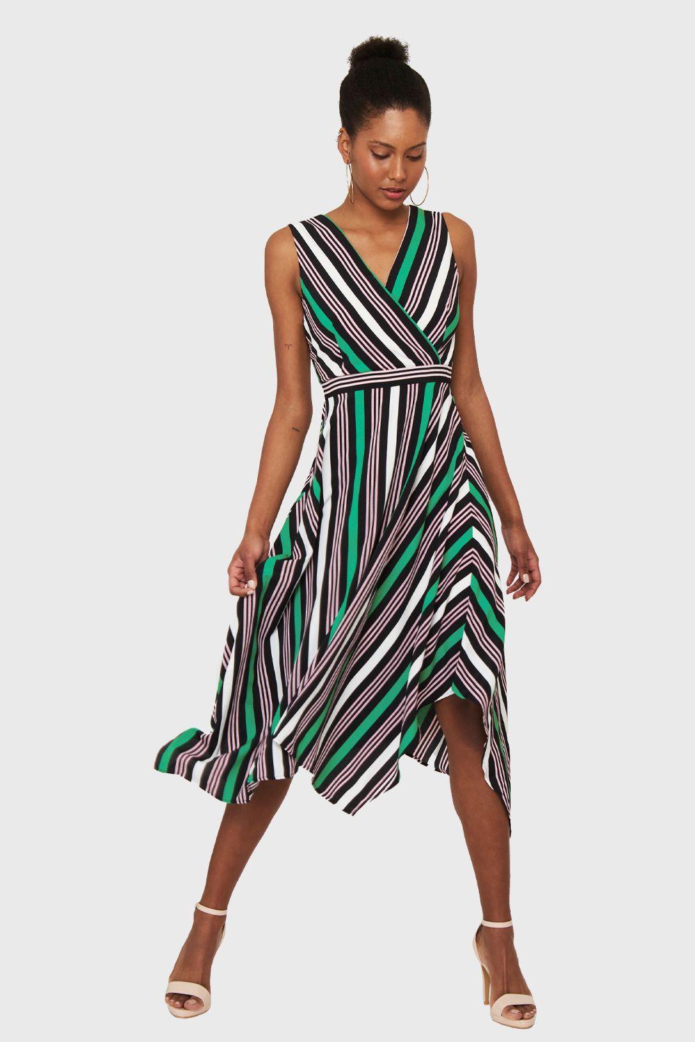 Vestido Asimétrico Rayas Verde Nicopoly-4