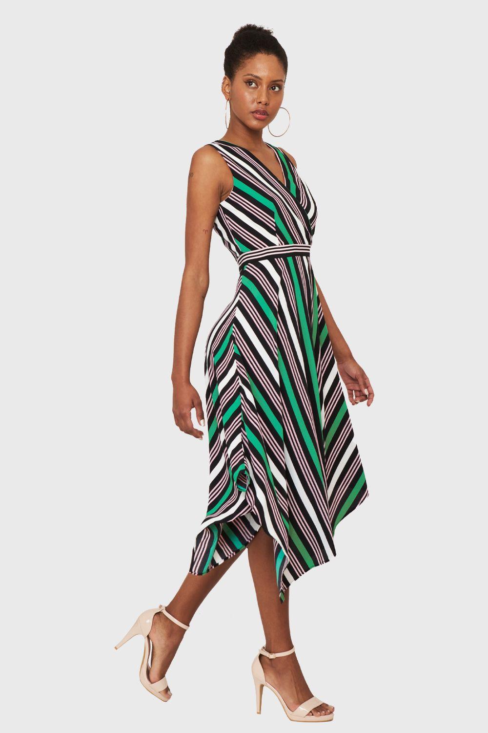 Vestido Asimétrico Rayas Verde Nicopoly-2