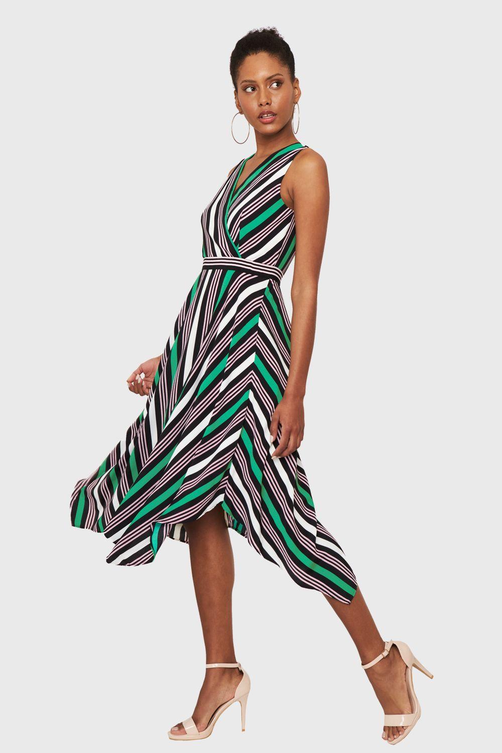 Vestido Asimétrico Rayas Verde Nicopoly-0