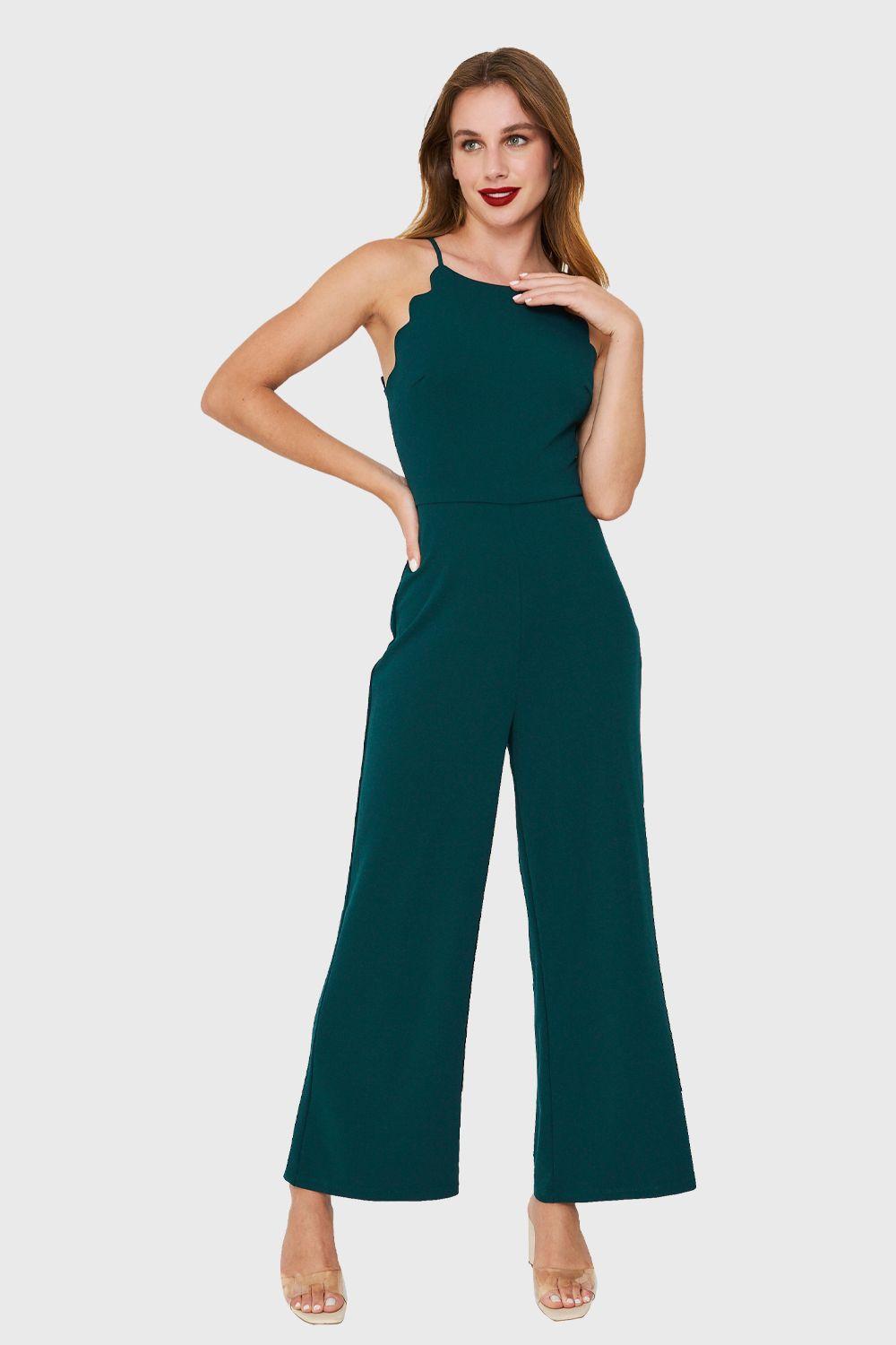 Enterito Cuello Halter Festón Verde Petróleo Nicopoly-0