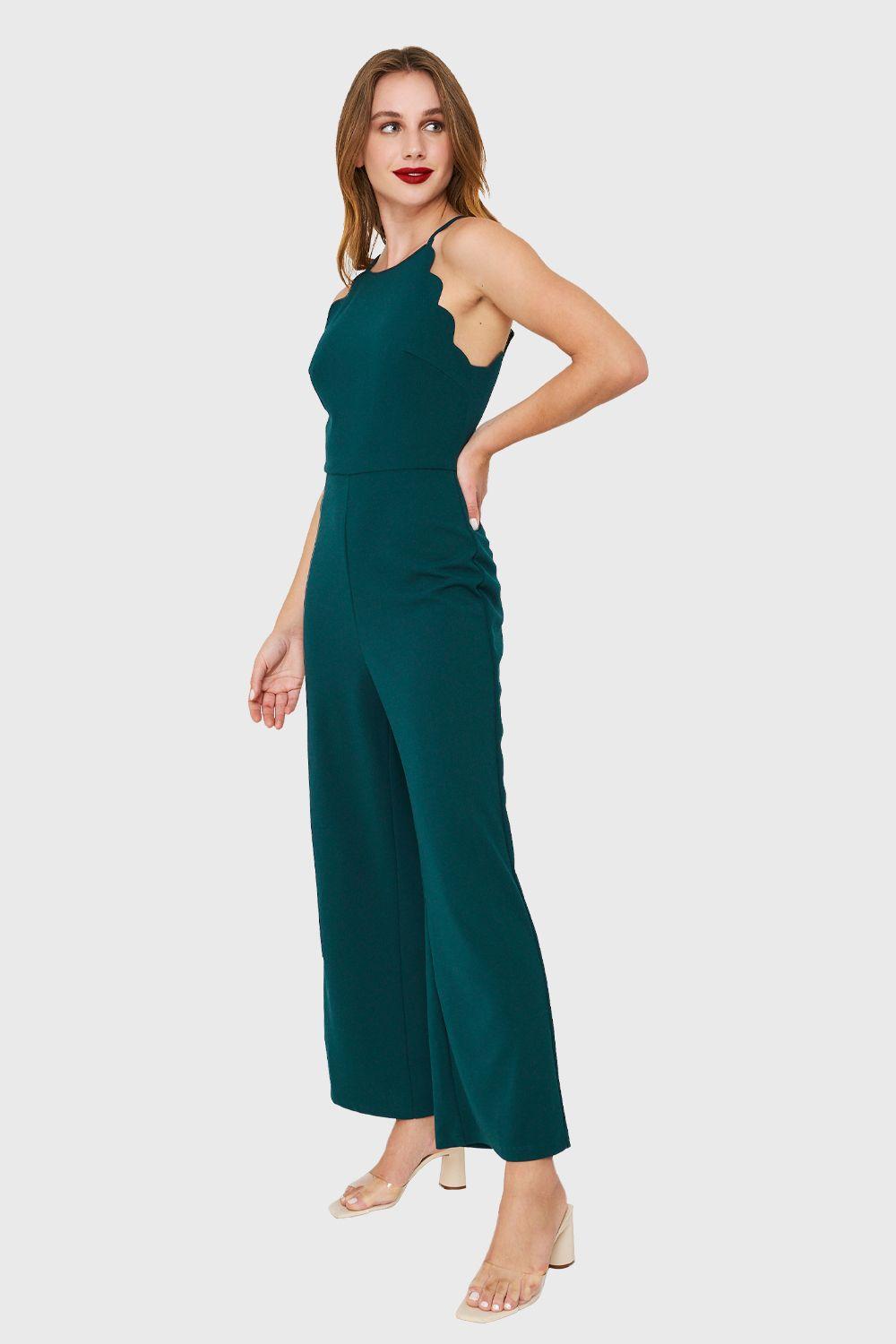 Enterito Cuello Halter Festón Verde Petróleo Nicopoly-2