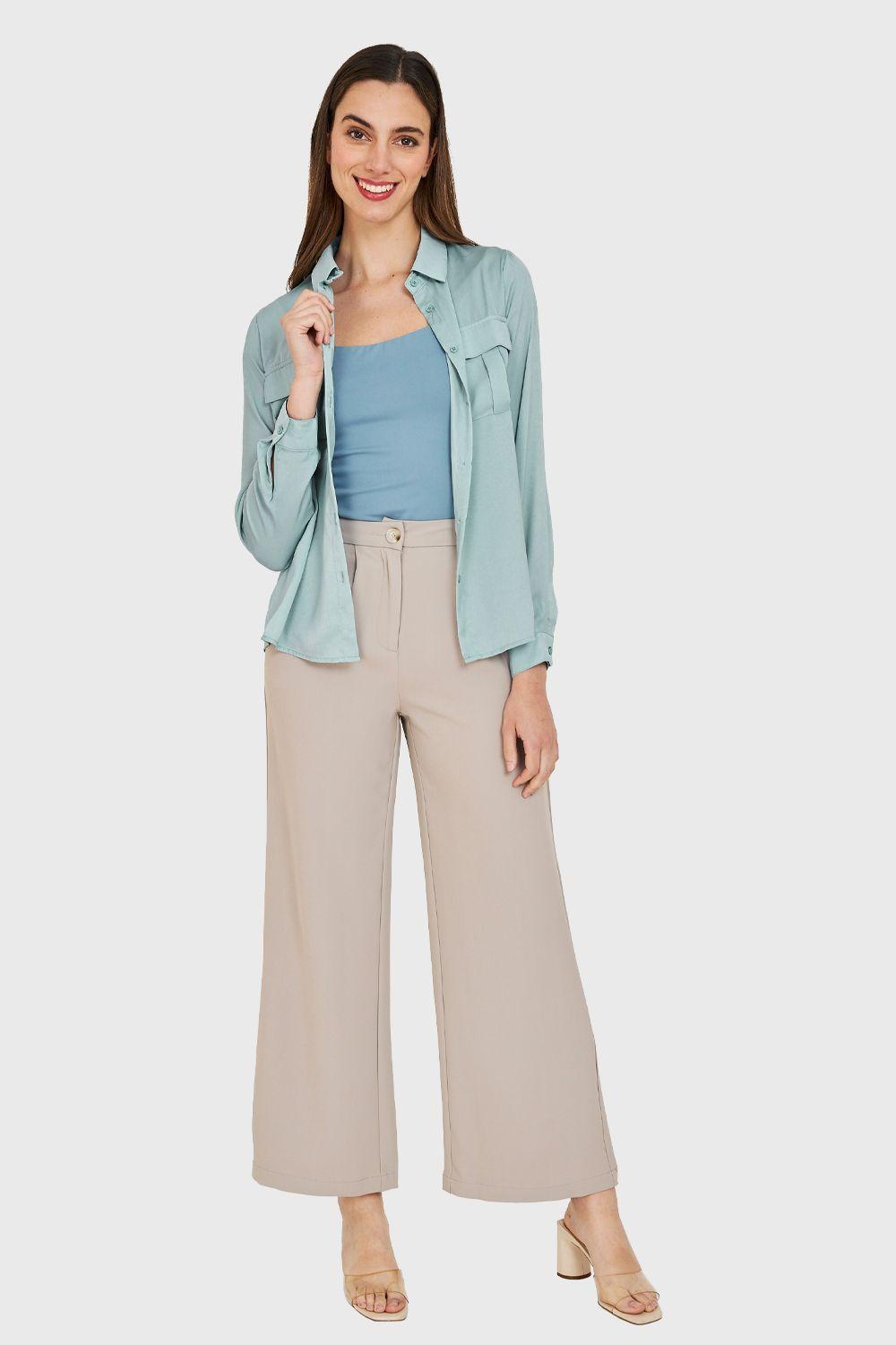 Blusa Bolsillos Tipo Satín Menta Nicopoly-1