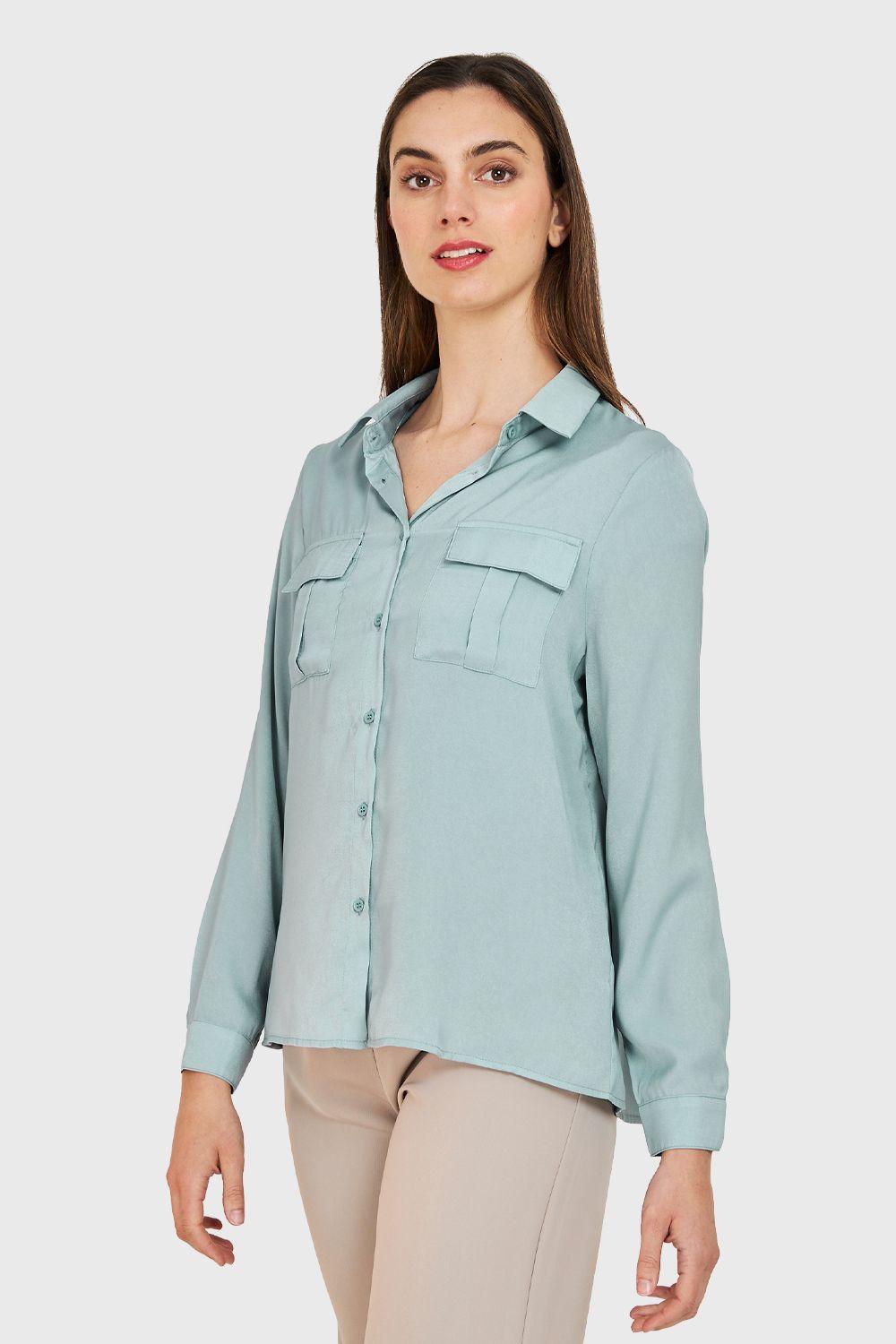 Blusa Bolsillos Tipo Satín Menta Nicopoly-2