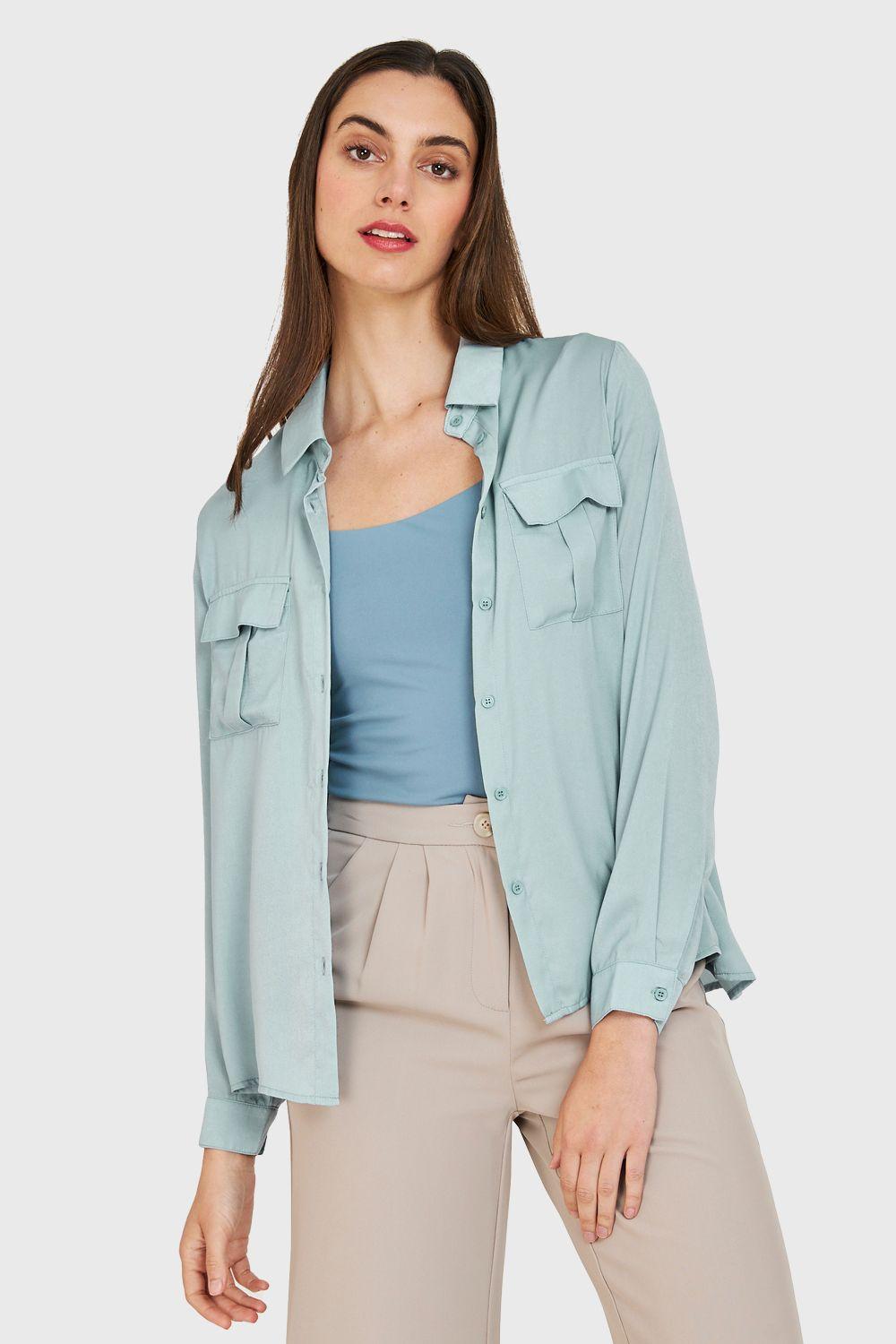 Blusa Bolsillos Tipo Satín Menta Nicopoly-0