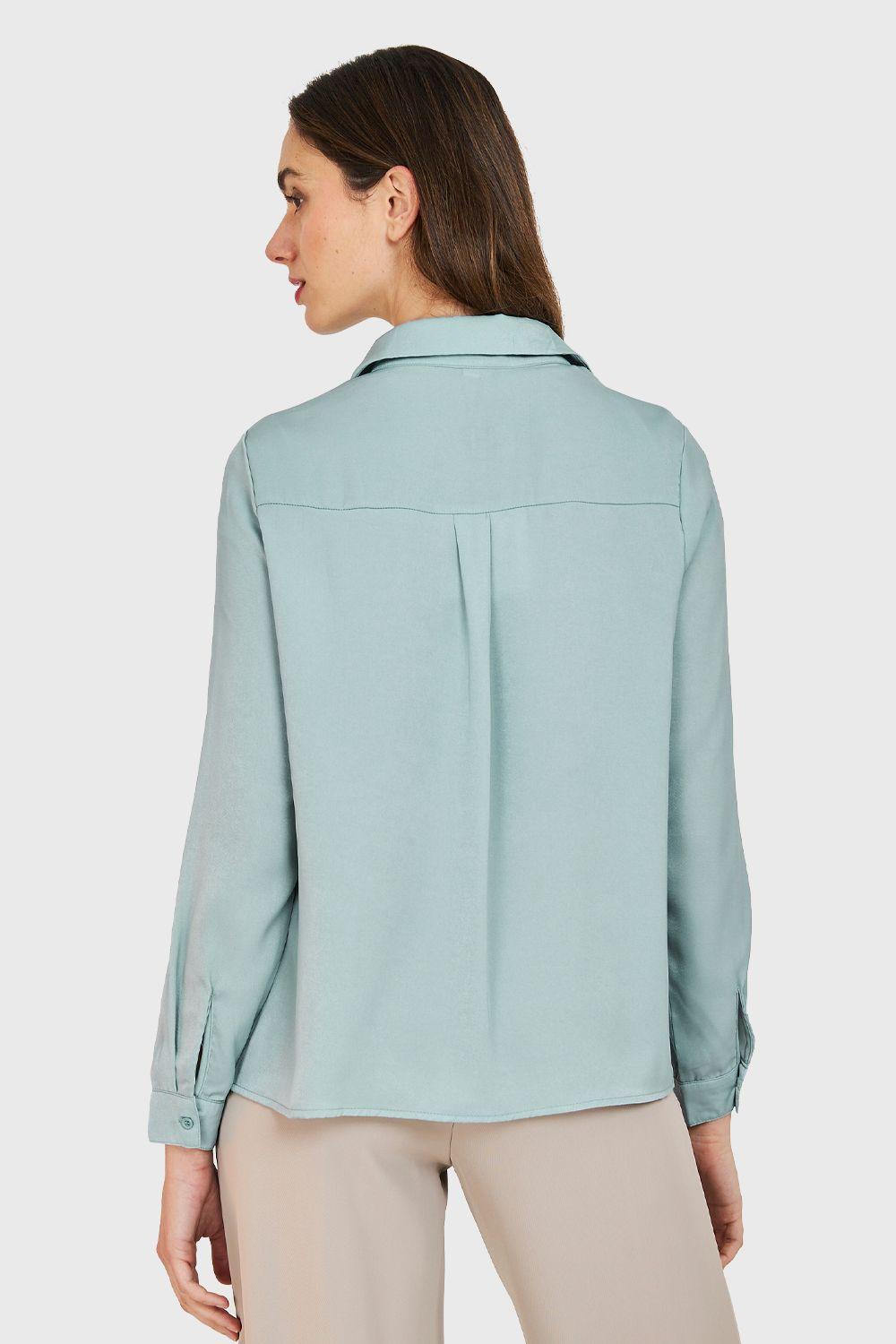 Blusa Bolsillos Tipo Satín Menta Nicopoly-3