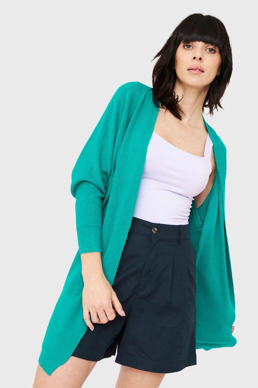 Cárdigan Manga Kimono Verde Esmeralda Nicopoly-0