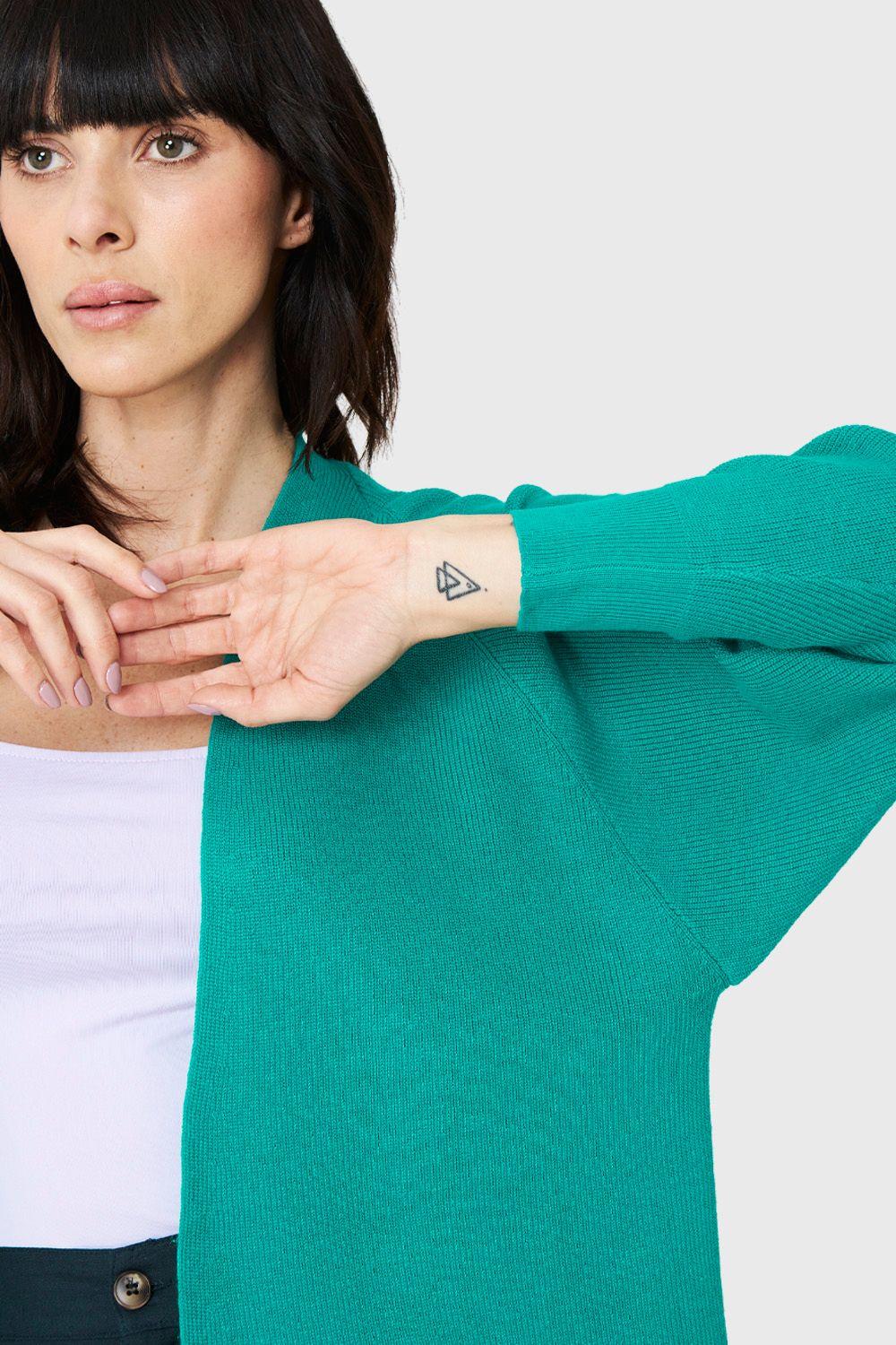 Cárdigan Manga Kimono Verde Esmeralda Nicopoly-5