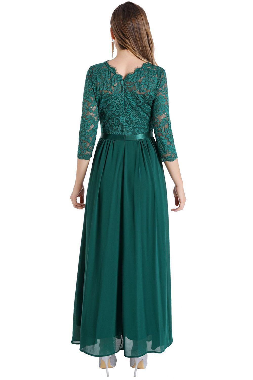 Vestido Fiesta Encaje Largo Verde Nicopoly-2