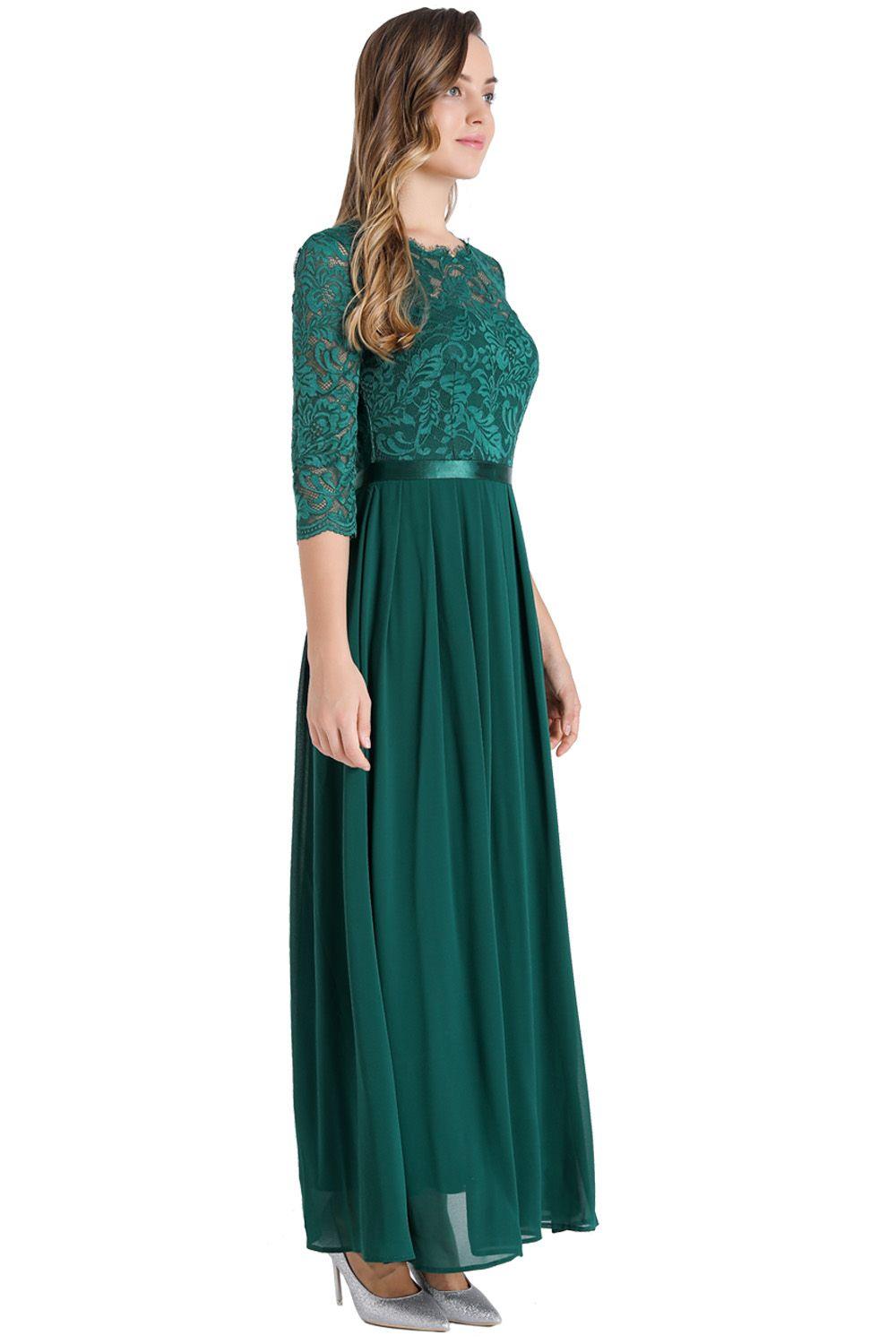 Vestido Fiesta Encaje Largo Verde Nicopoly-1
