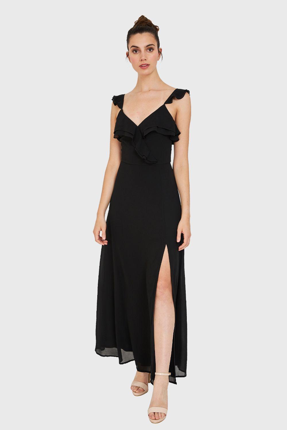 Vestido Largo Romántico Negro Nicopoly-4