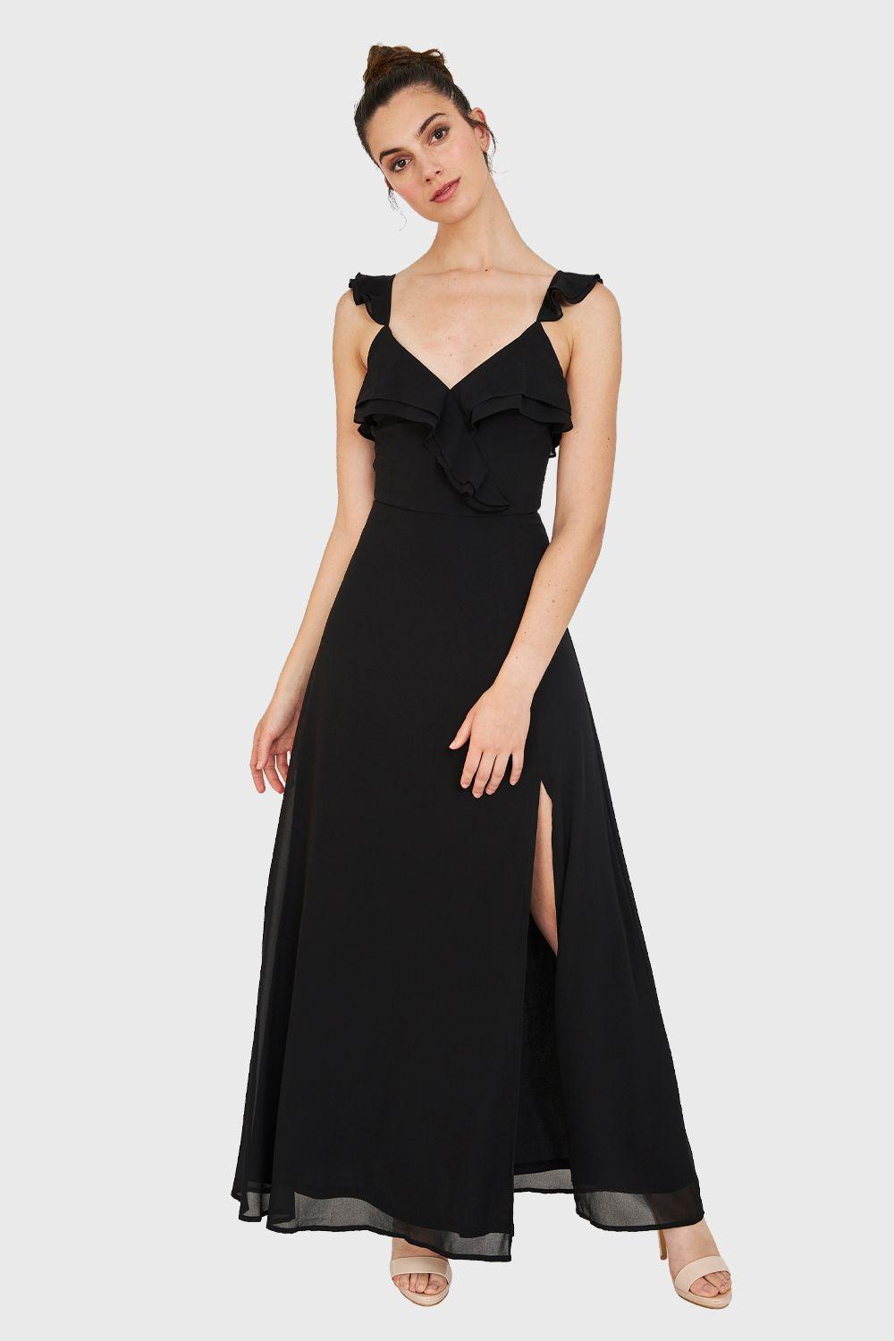 Vestido Largo Romántico Negro Nicopoly-0