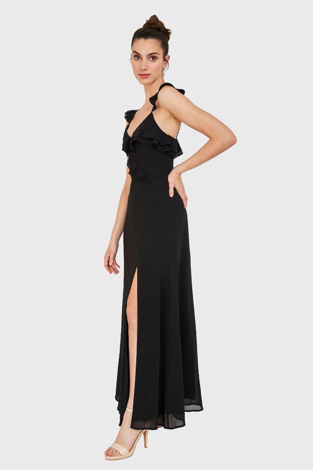 Vestido Largo Romántico Negro Nicopoly-2