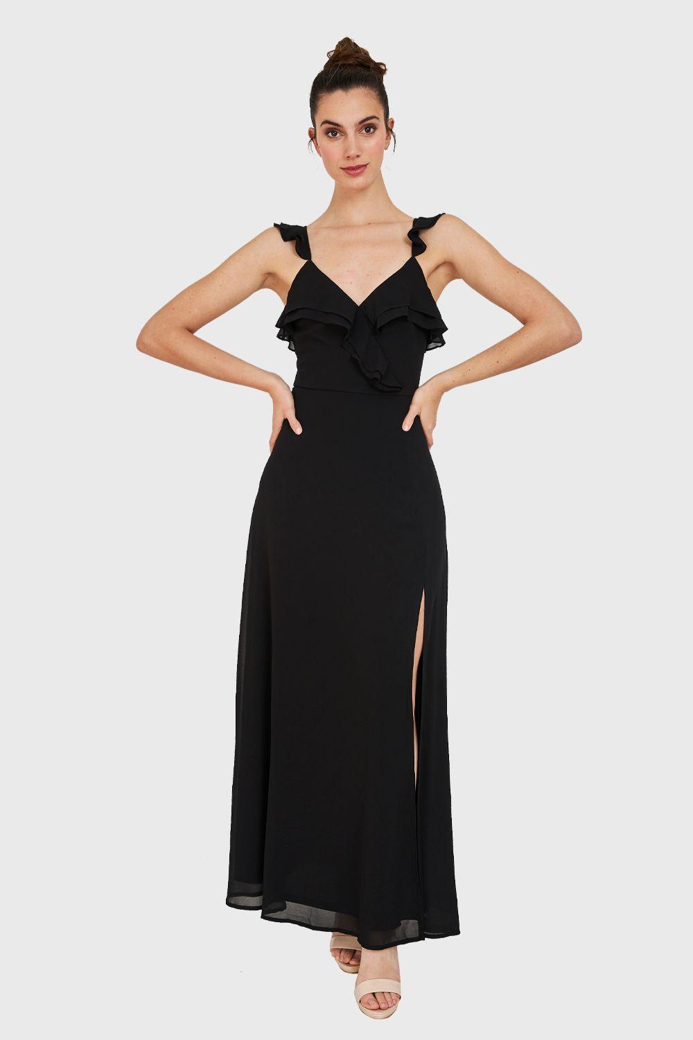 Vestido Largo Romántico Negro Nicopoly-1