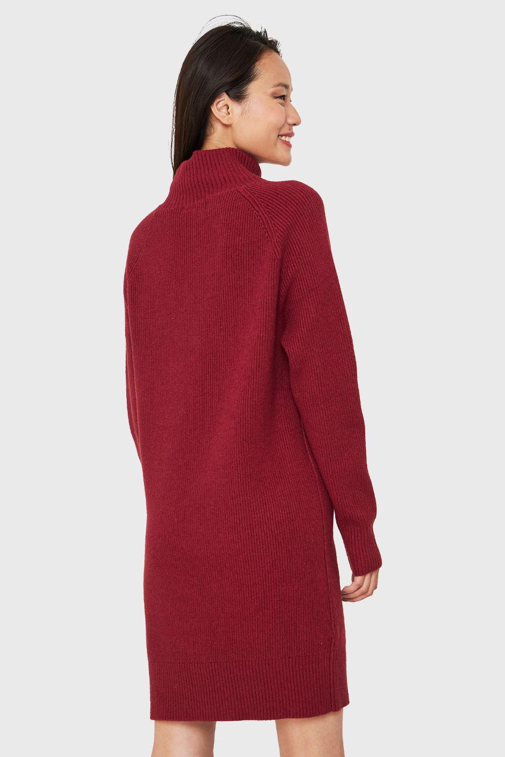 Sweater Vestido Acanalado Cuello Alto Rojo Ladrillo Nicopoly-3