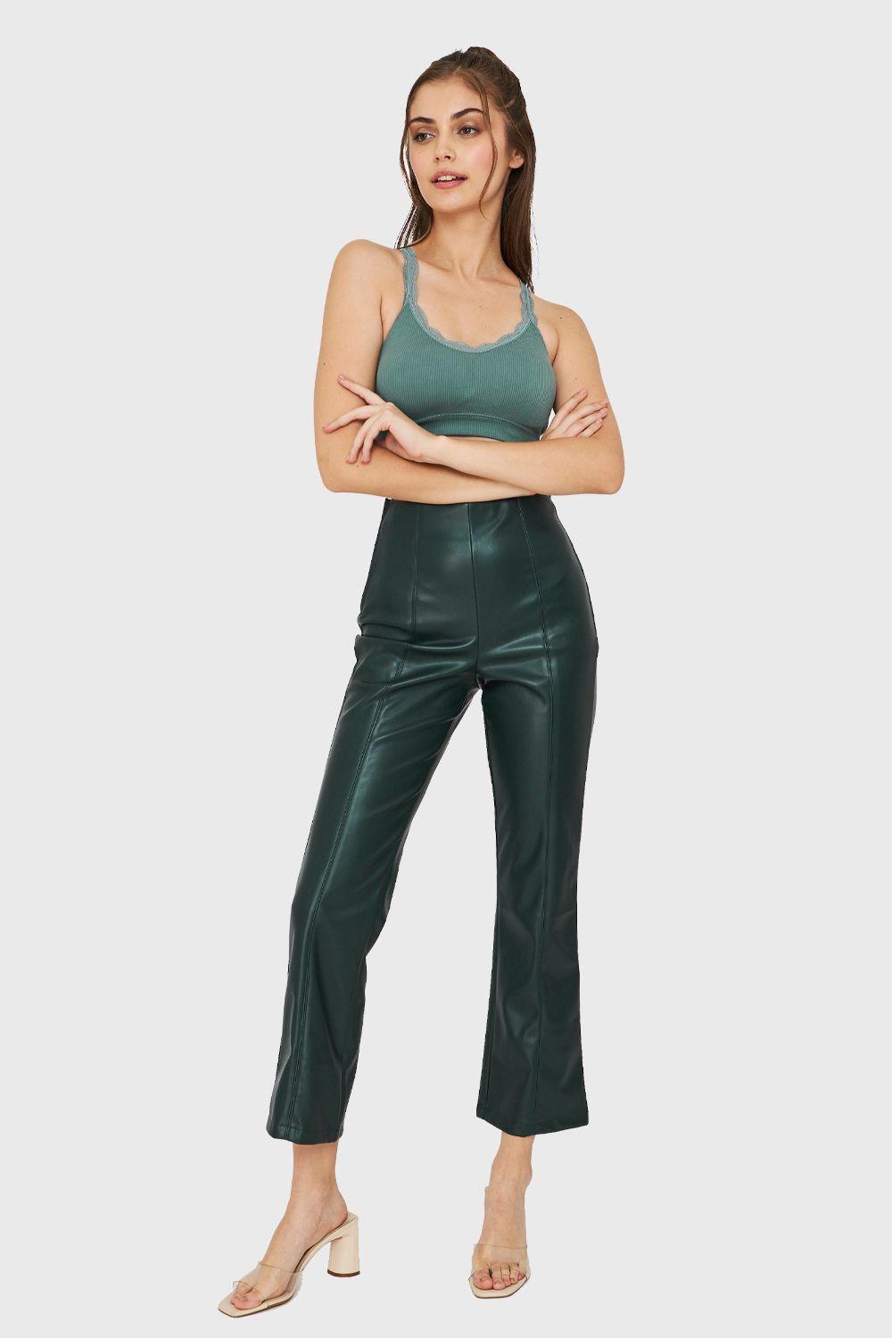 Legging Ecocuero Cierre Lateral Verde Nicopoly-1