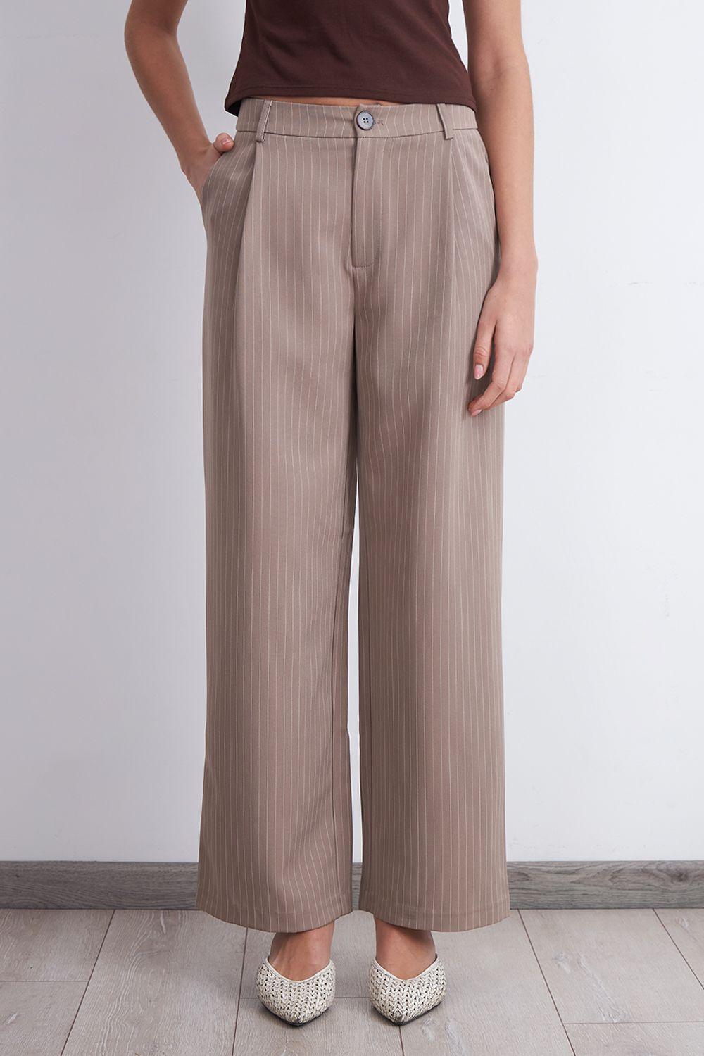 Pantalón Recto Raya Diplomática Khaki Nicopoly-5