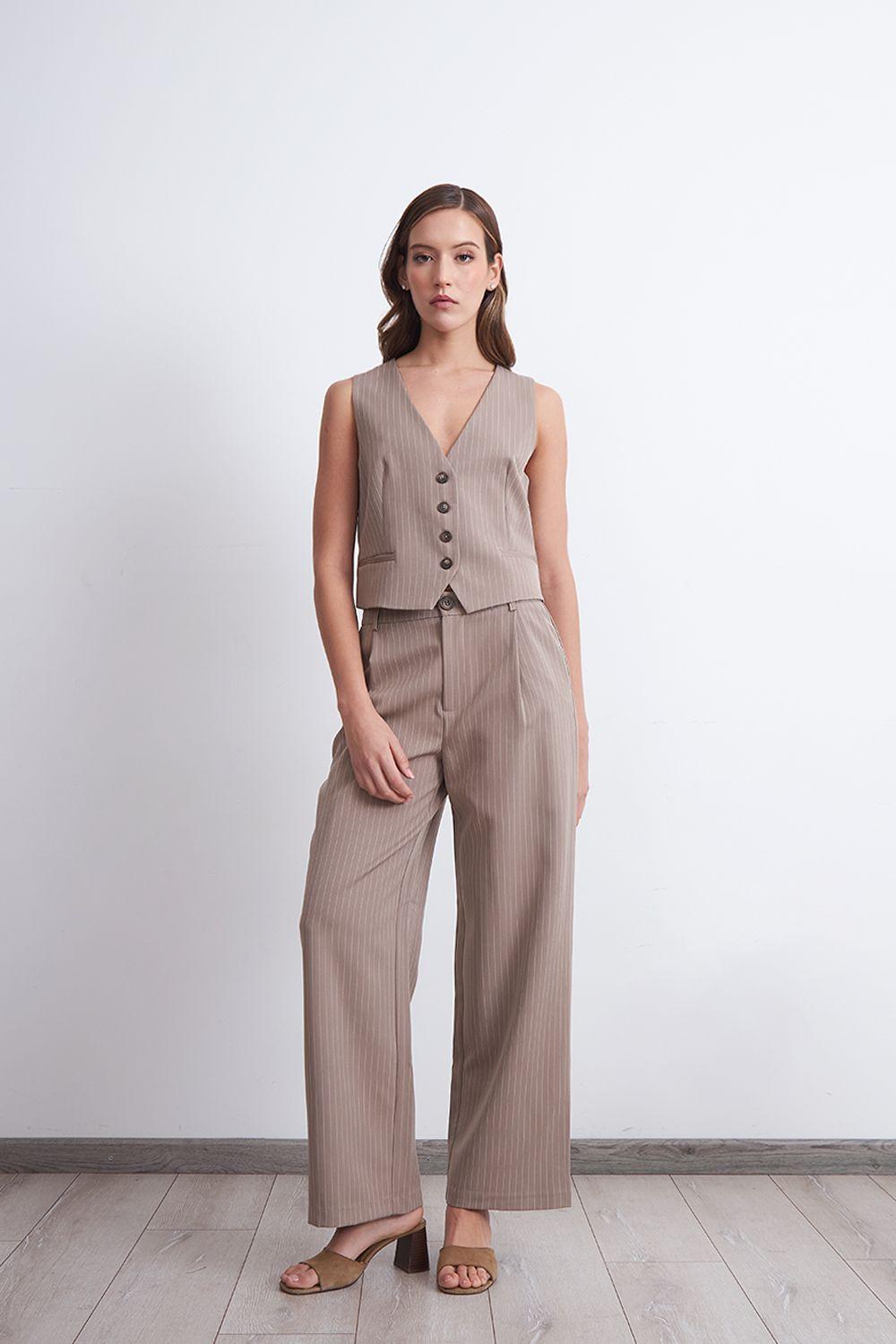 Pantalón Recto Raya Diplomática Khaki Nicopoly-0
