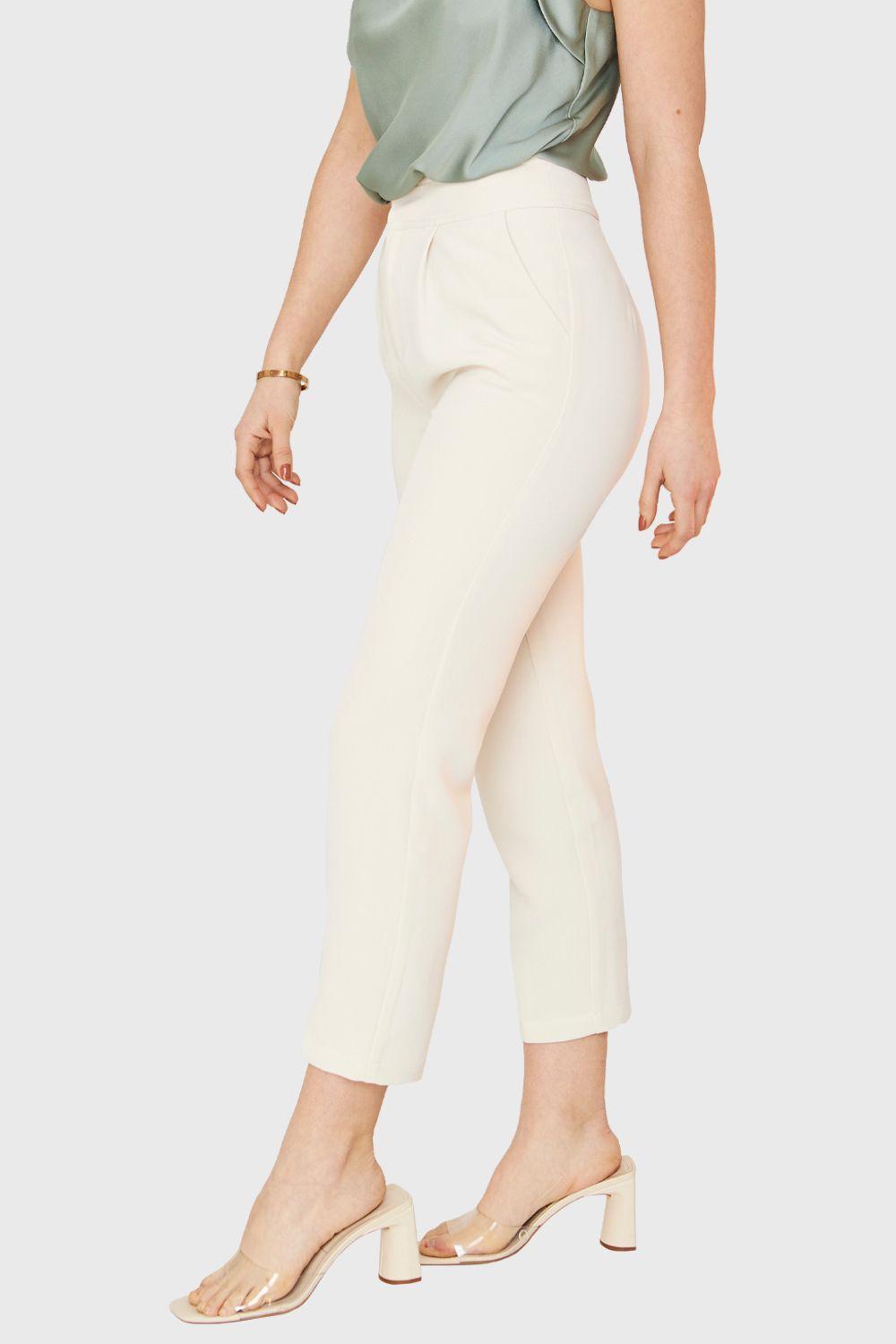 Pantalón Recto Tiro Alto Crema Nicopoly-2