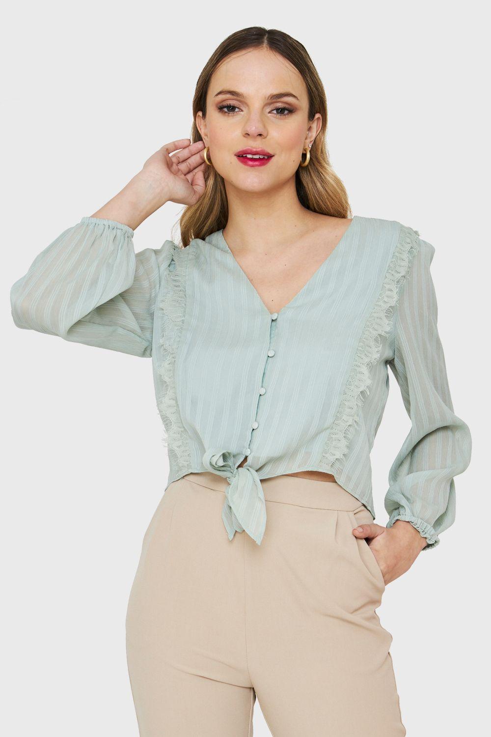 Blusa Nudo Detalle Encaje Menta Nicopoly-4