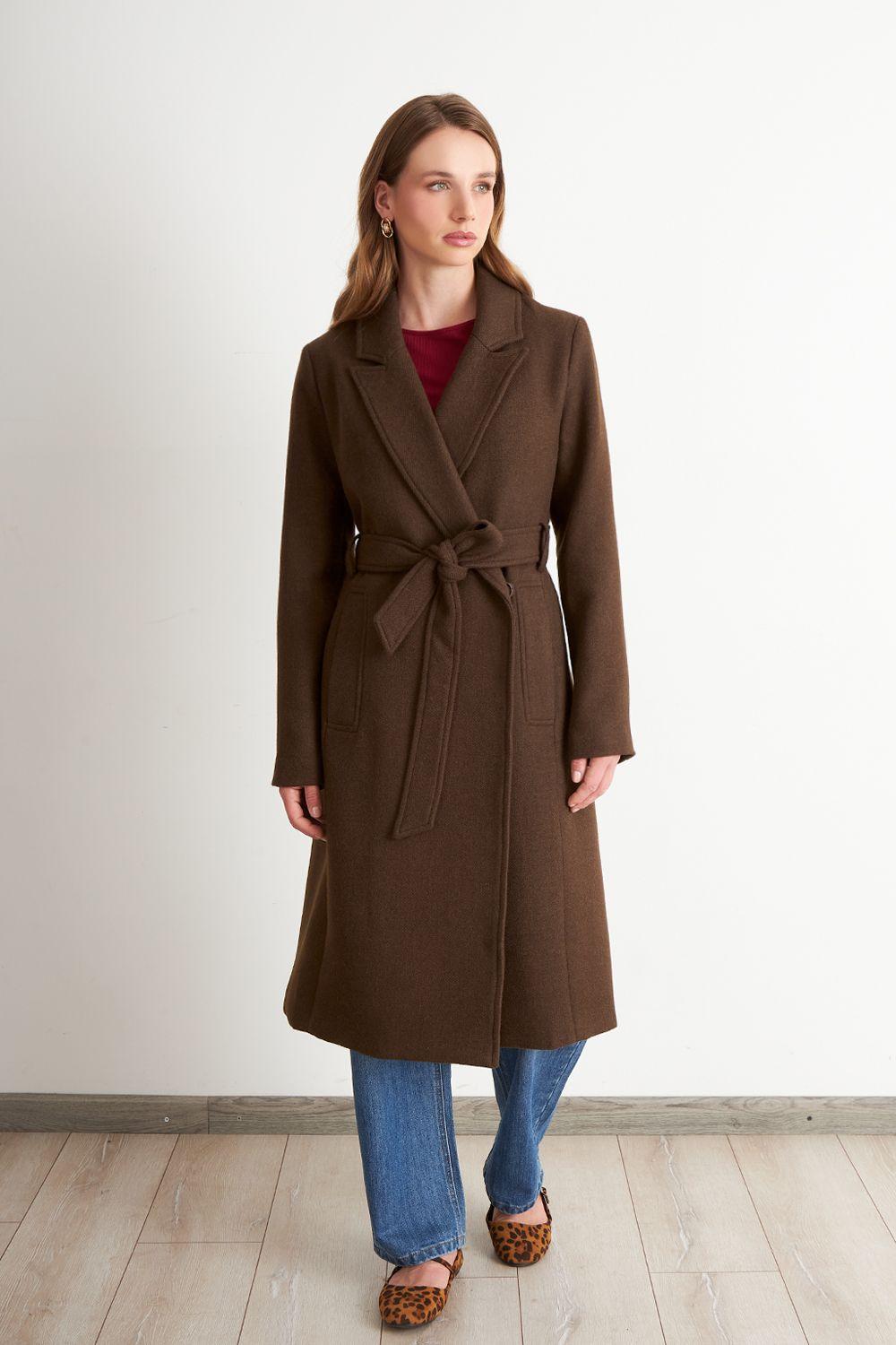 Abrigo Cinturón y Solapa Café Nicopoly-1