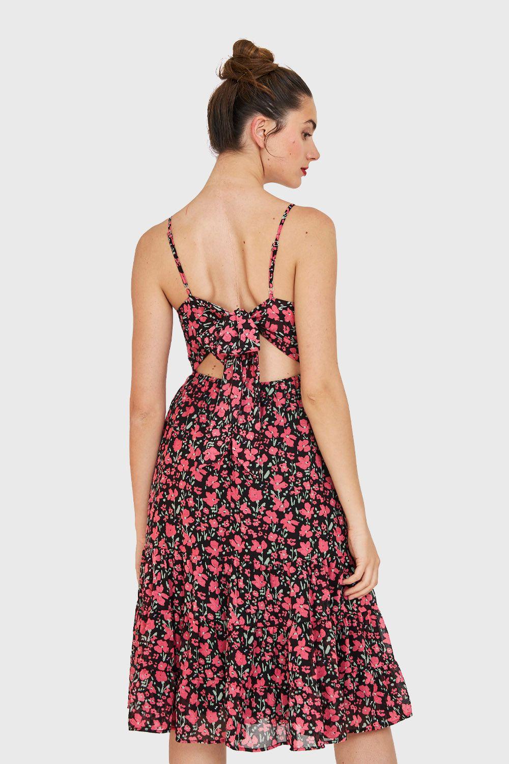 Vestido Flores Lazo Espalda Negro Nicopoly-3
