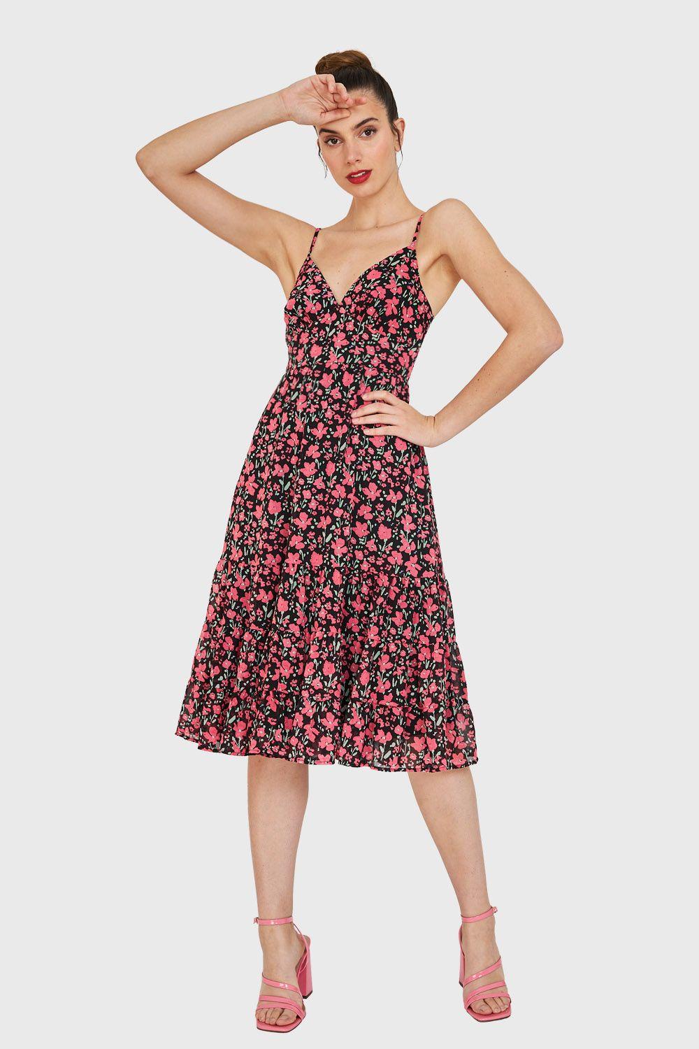 Vestido Flores Lazo Espalda Negro Nicopoly-1