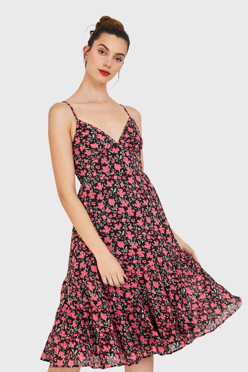 Vestido Flores Lazo Espalda Negro Nicopoly-0