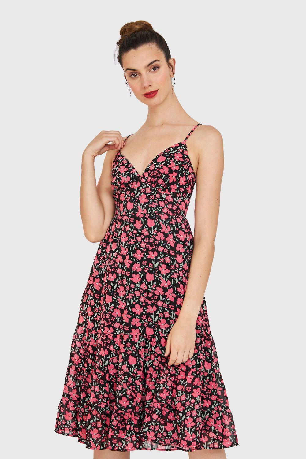 Vestido Flores Lazo Espalda Negro Nicopoly-4