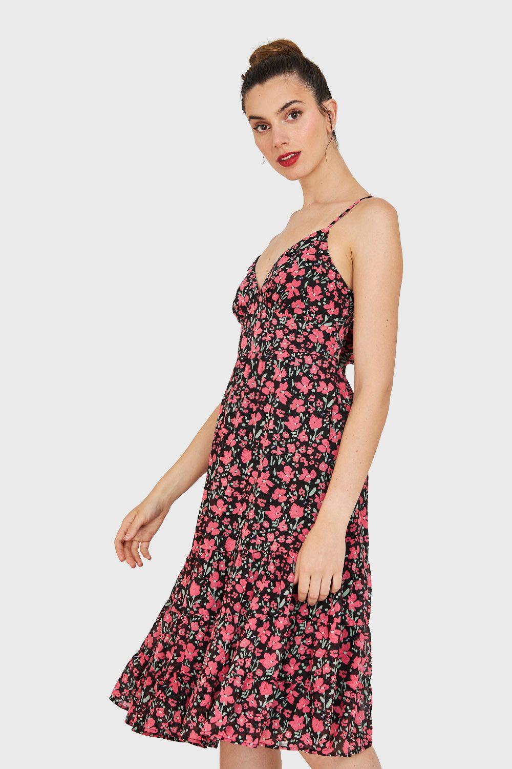 Vestido Flores Lazo Espalda Negro Nicopoly-2