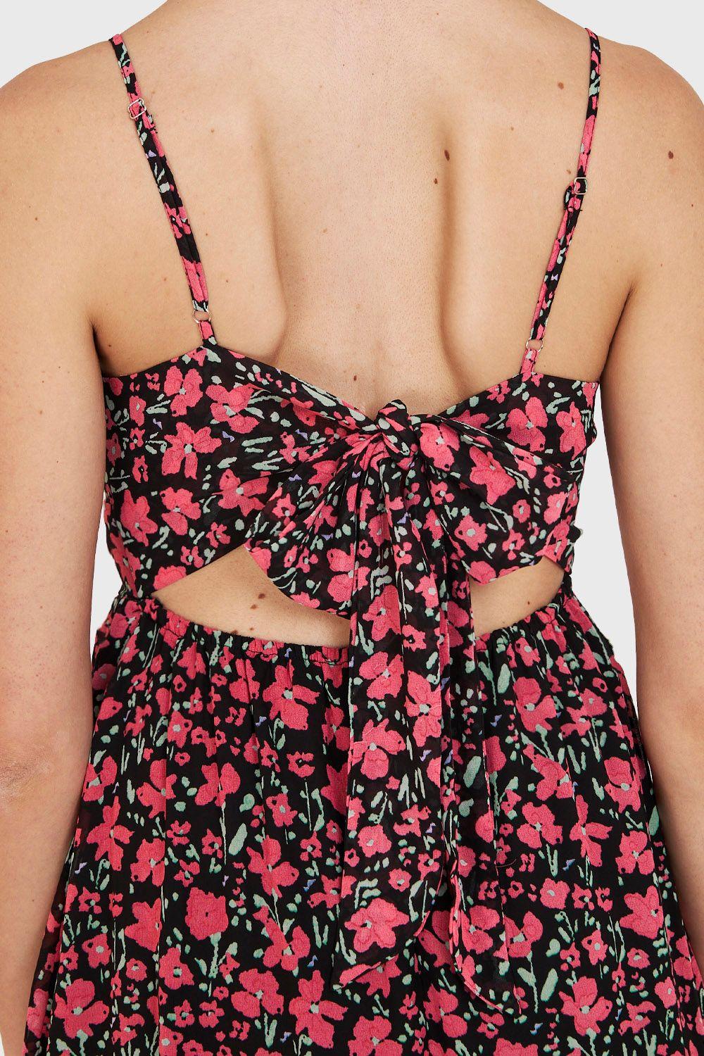 Vestido Flores Lazo Espalda Negro Nicopoly-5
