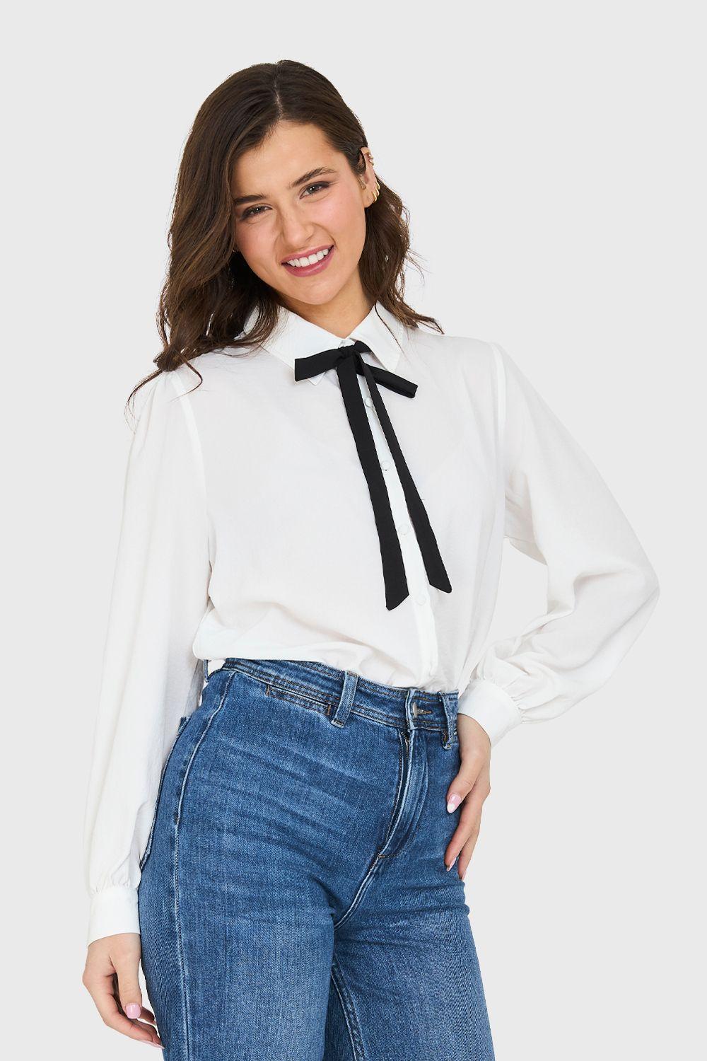 Blusa Con Lazo Desmontable Blanco Nicopoly-2