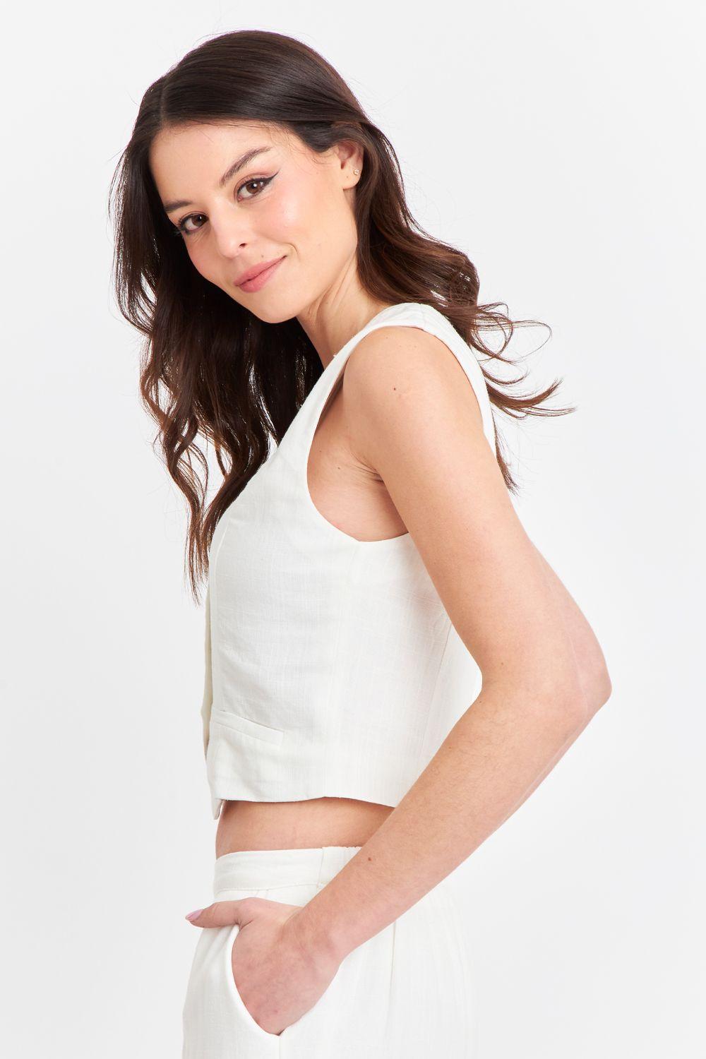 Gilet Mezcla Lino Blanco Nicopoly-2