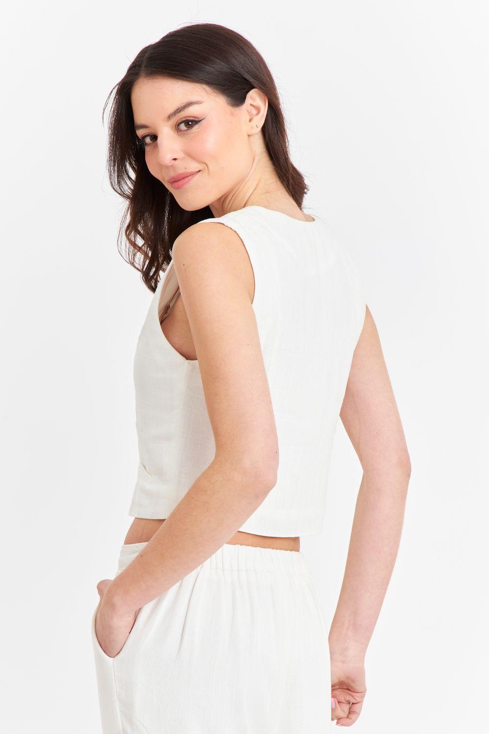 Gilet Mezcla Lino Blanco Nicopoly-3