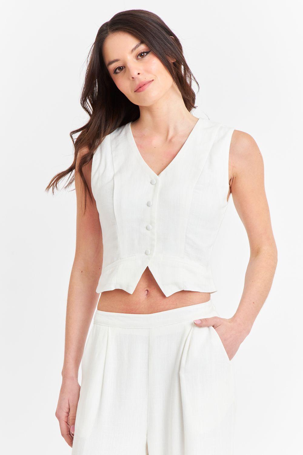 Gilet Mezcla Lino Blanco Nicopoly-4