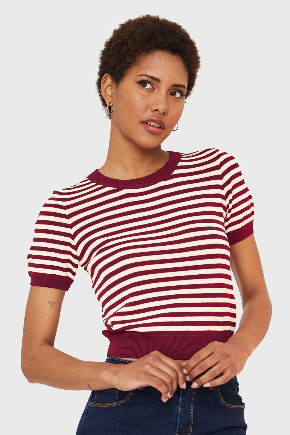 Polera Crop Rayas Burdeos/Beige Nicopoly-4