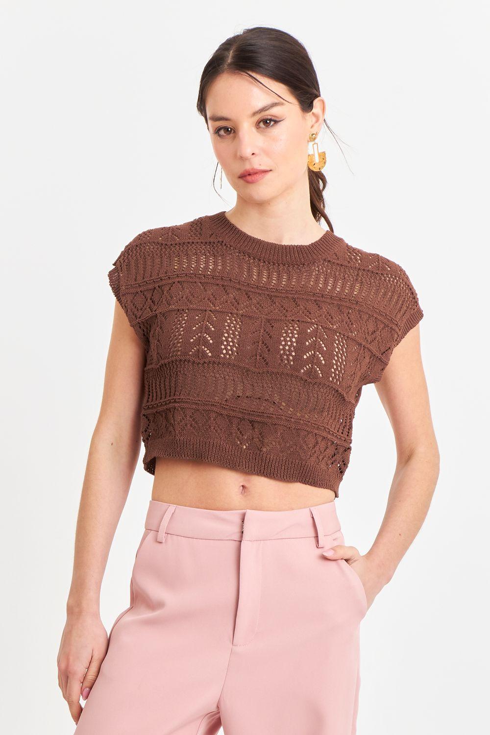 Polera Tejida Fantasia Café Nicopoly-0