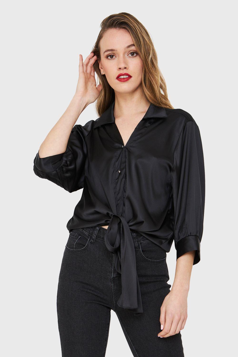 Blusa Tipo Satín Nudo Negro Nicopoly-4