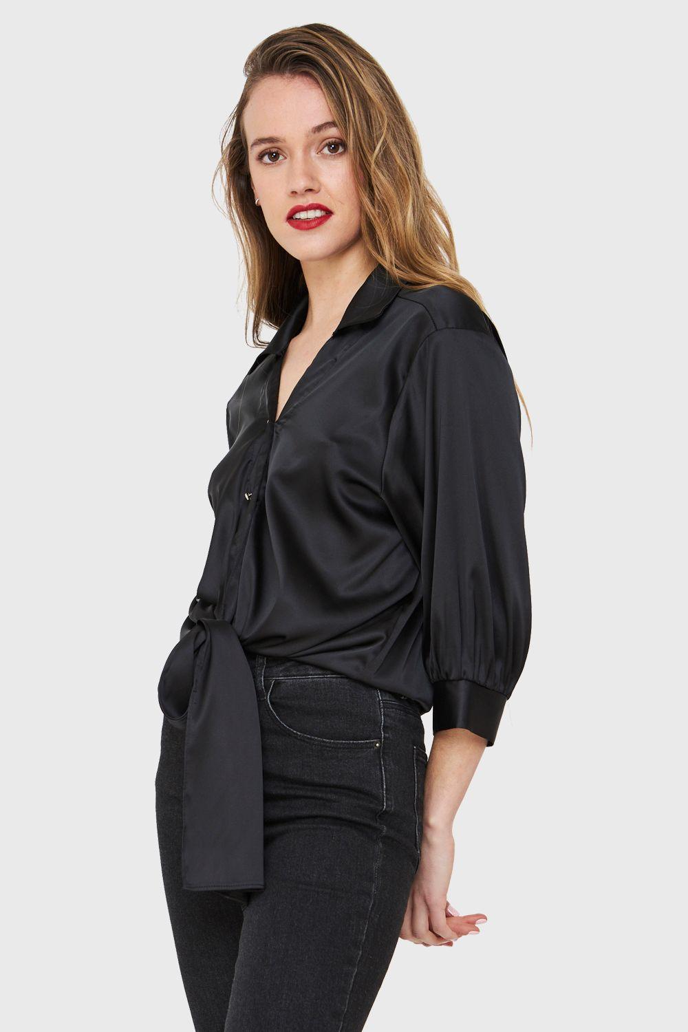 Blusa Tipo Satín Nudo Negro Nicopoly-2