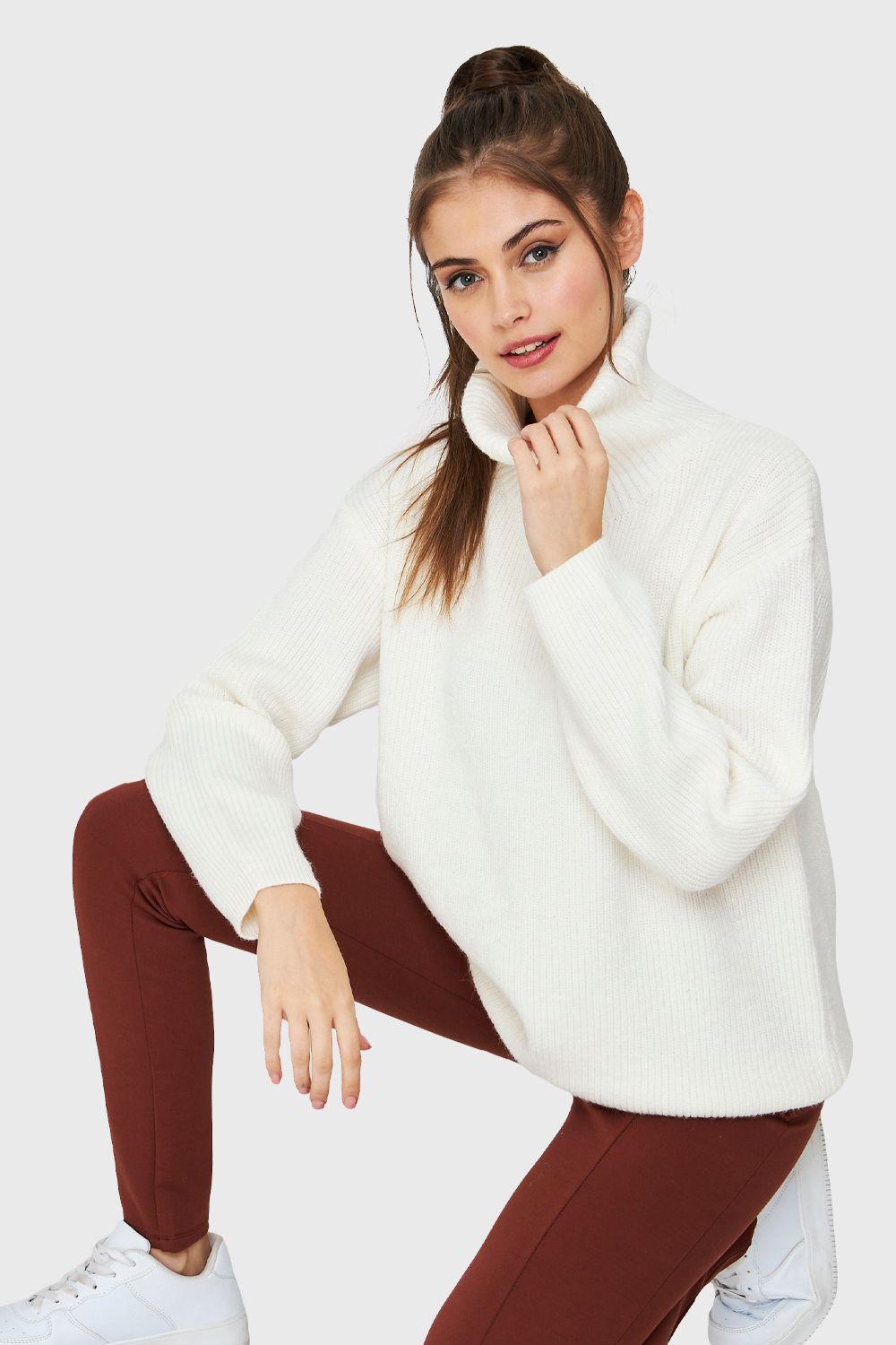 Sweater Cuello Alto Básico Blanco Nicopoly-0