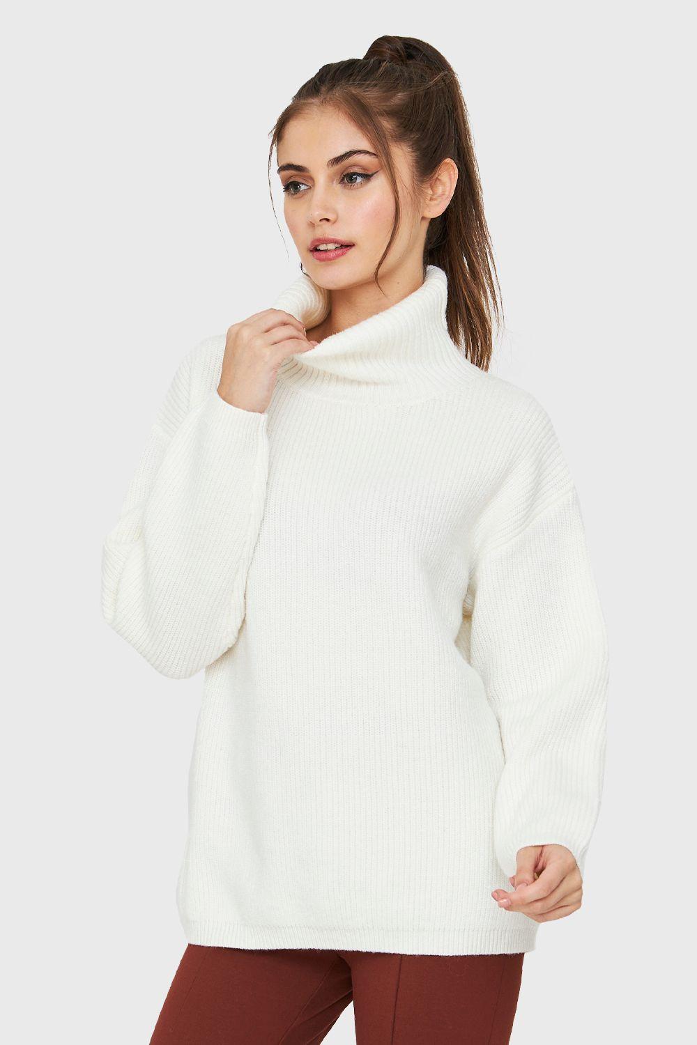 Sweater Cuello Alto Básico Blanco Nicopoly-2