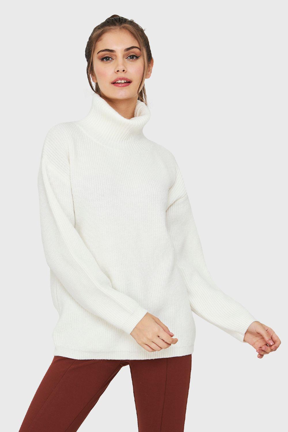 Sweater Cuello Alto Básico Blanco Nicopoly-4