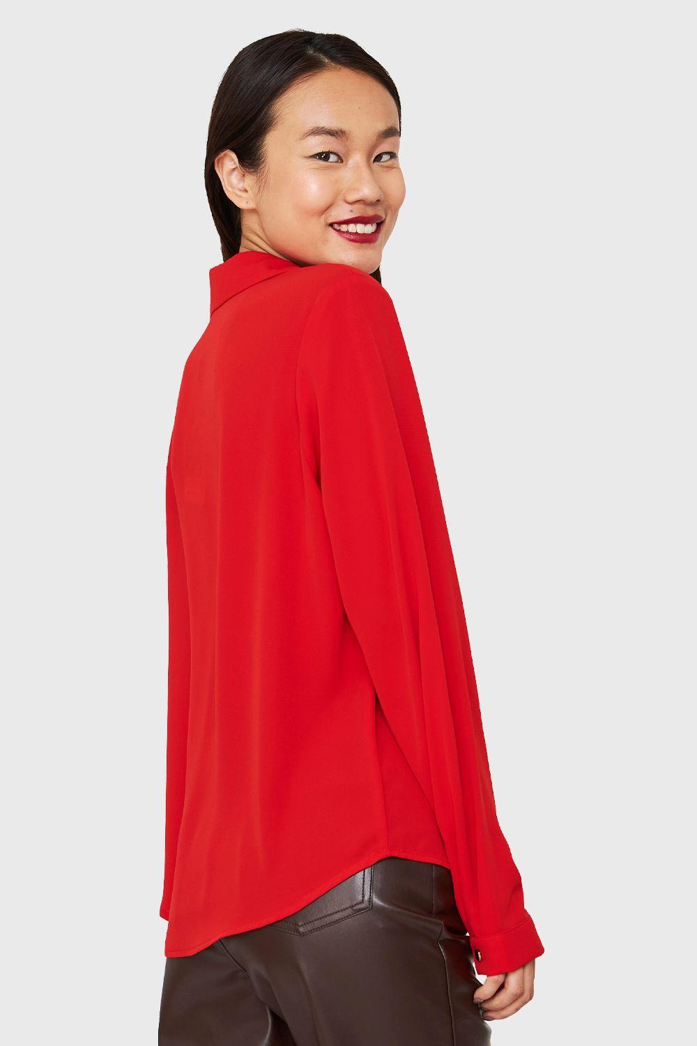 Blusa Cuello Camisero Escote V Rojo Nicopoly-3