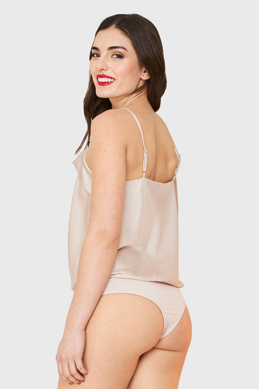 Body Tipo Satín Escote Volante Beige Nicopoly-3