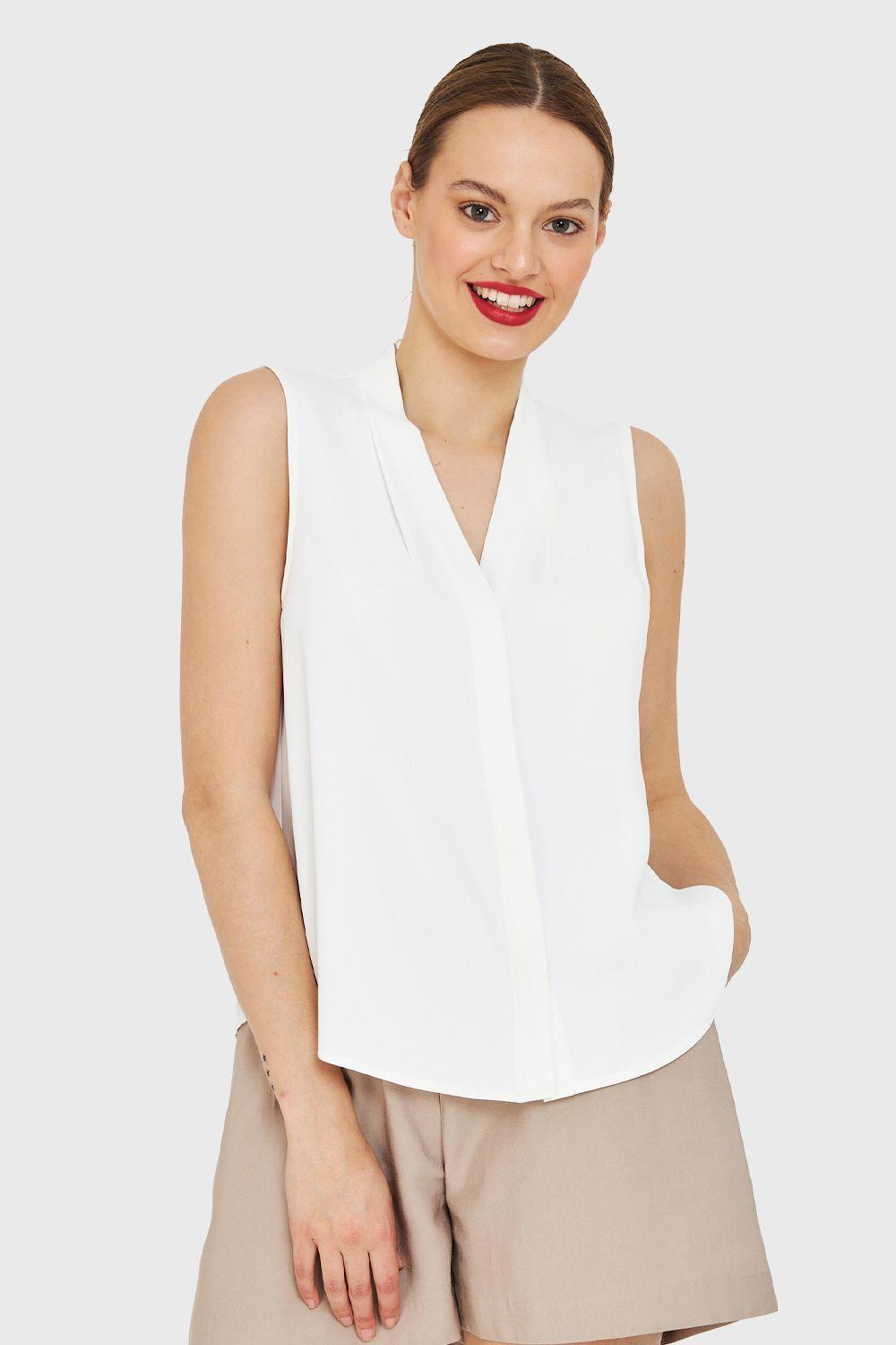 Blusa Escote V Sin Mangas Blanco Nicopoly-0