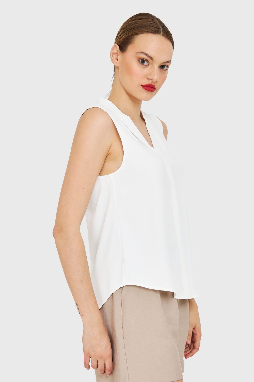 Blusa Escote V Sin Mangas Blanco Nicopoly-2