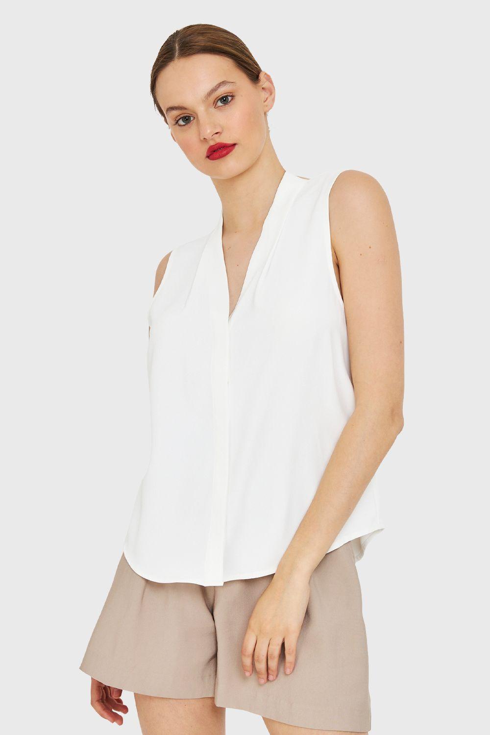 Blusa Escote V Sin Mangas Blanco Nicopoly-4