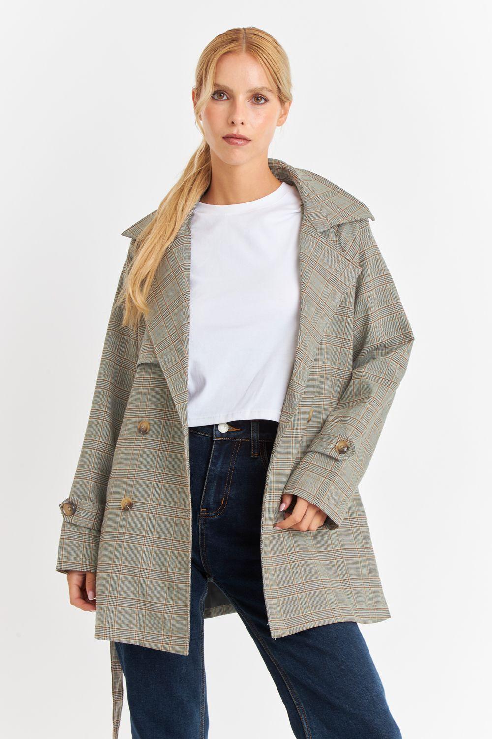 Trench Príncipe De Gales Lazo Gris Nicopoly-4