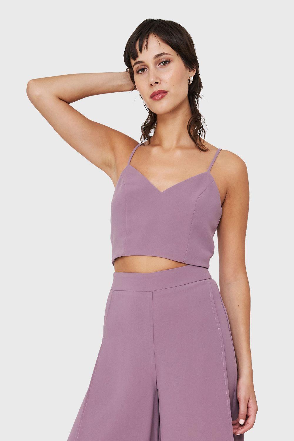 Crop Top Espalda Elasticada Lila Nicopoly-0